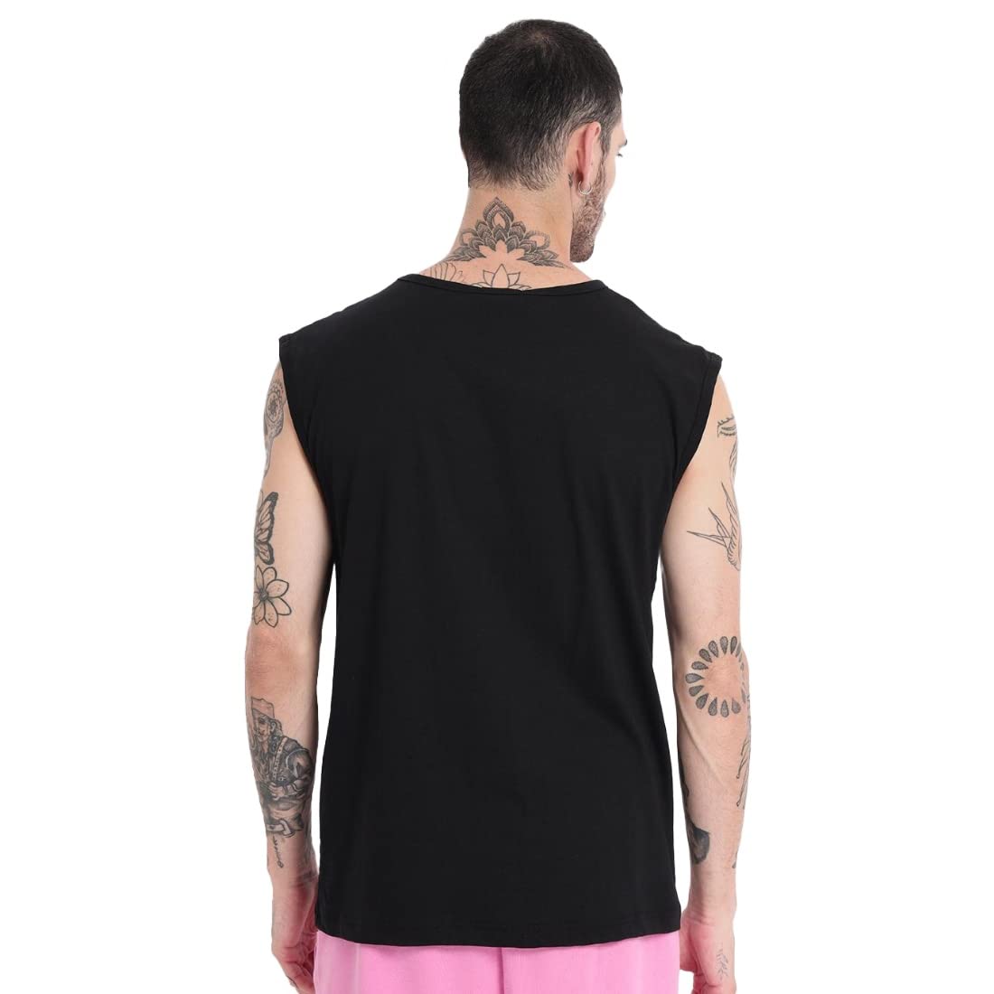 Bewakoof Mens Create Good Stories Typography 100% Cotton Vest- Super Loose Fit, Round Neck, Sleeveless Black