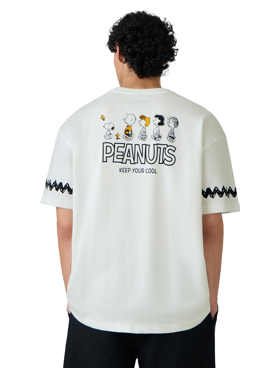 The Souled Store Official Peanuts: Keepin It Cool Men and Boys Oversized fit Half Sleeve Cotton White Color Men Oversized T-Shir