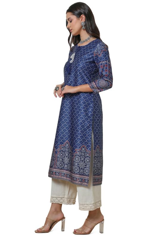 Soch Womens Blue Geometric Print Kurta with Tassels