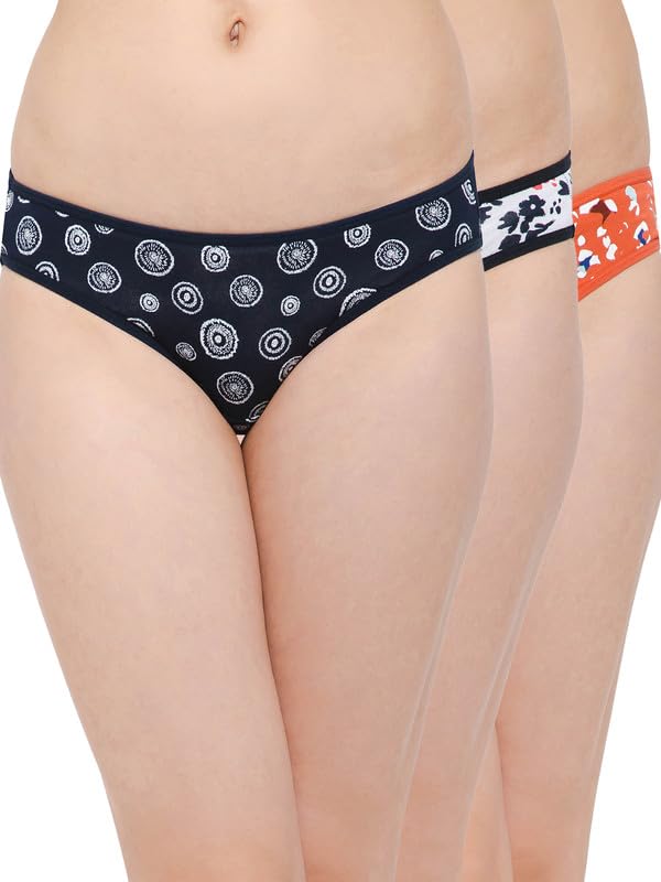 Clovia Womens Cotton Pack of 3 Low Waist Print Bikini Panties (PNC530032_Multicolor_M)