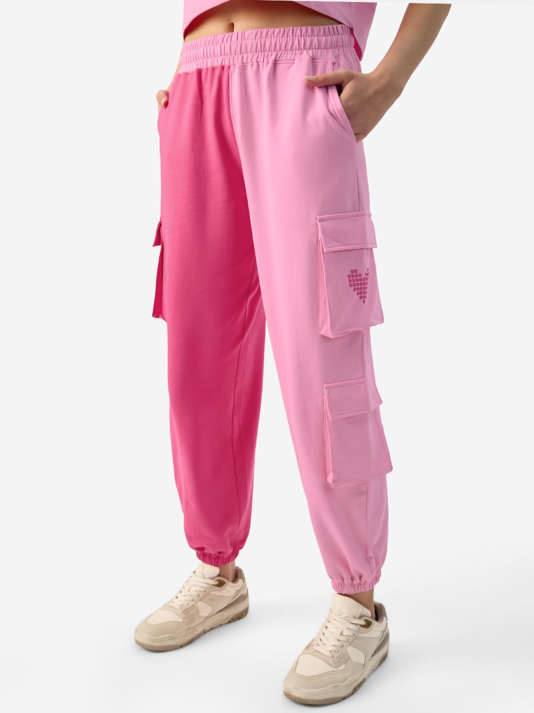 The Souled Store in A Heart Beat Women and Girls Pink Graphic Printed Regular Fit Joggers