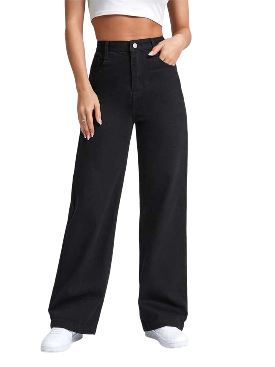 KOTTY Womens Solid High Rise Stylish Looking Comfortable Stretchable Jeans(Black,30)