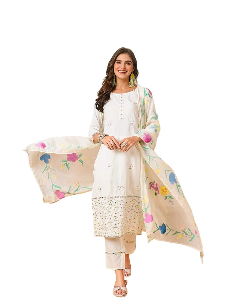 Ishin Hand Painted Floral Kurta With Pants And Dupatta/