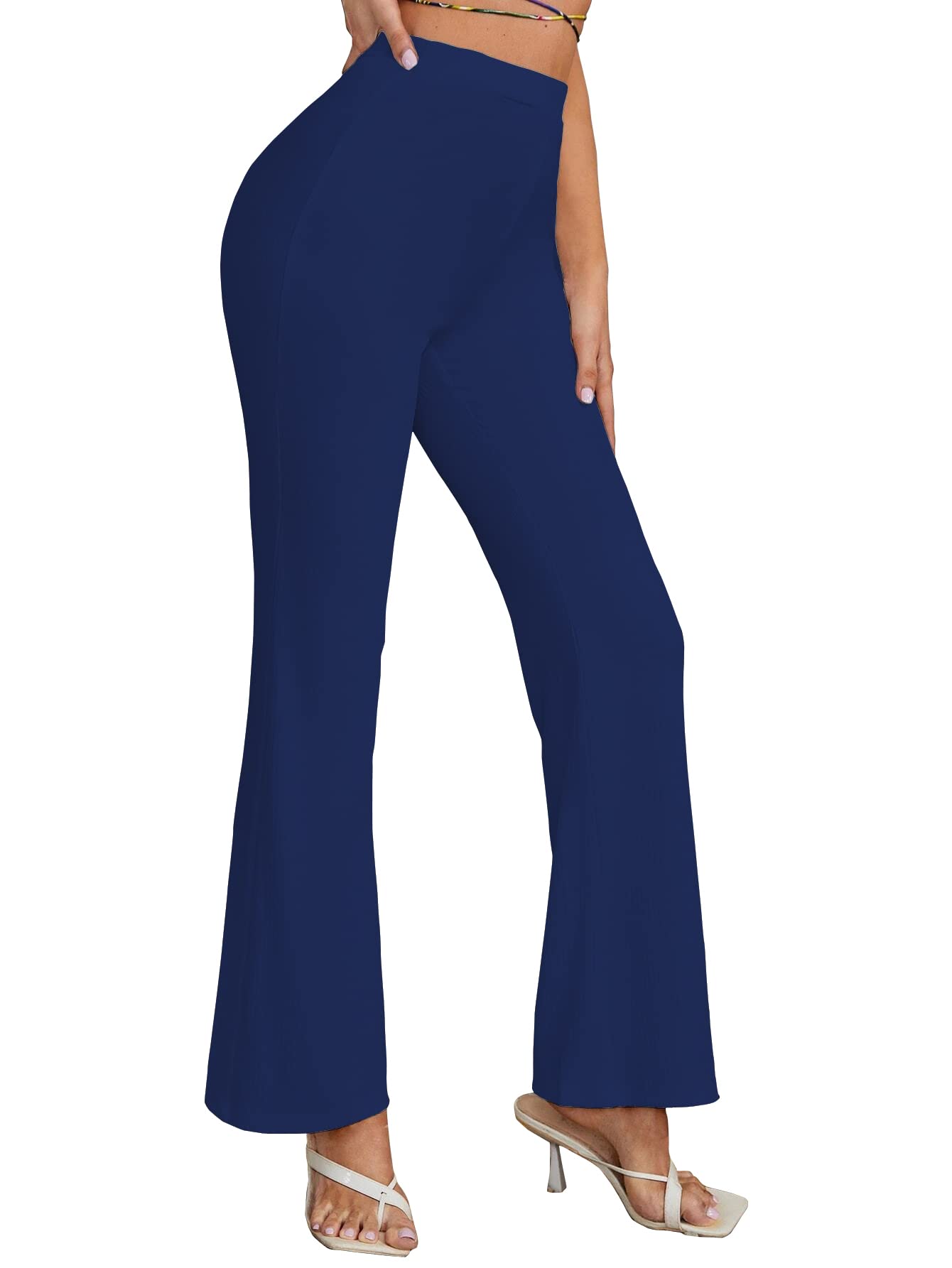Shasmi Navy Blue Womens Yoga Dress Pants Stretchy Work Slacks Business Casual Office Bell-Bottom/Boot-Cut Elastic Waist Regular