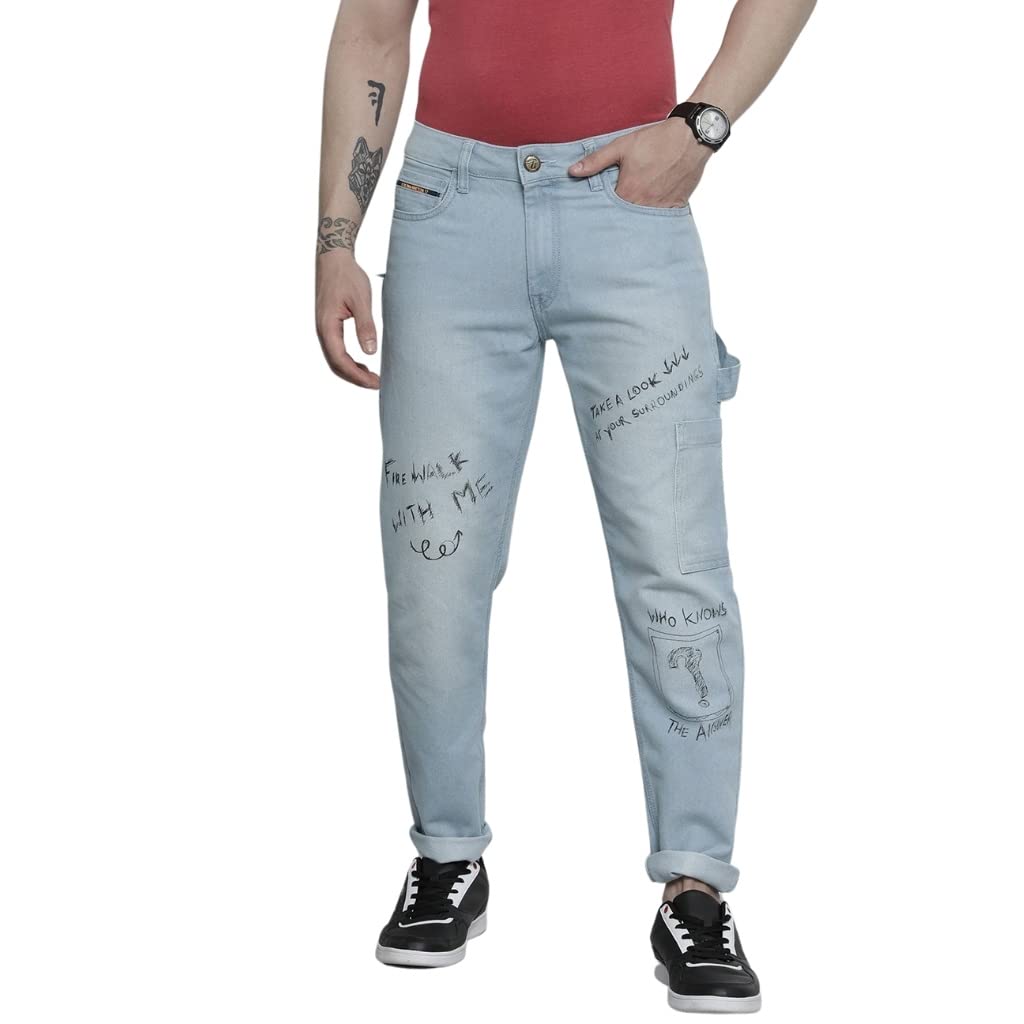 The Indian Garage Co Men Carpenter Fit Placement Print Mid-Rise Cargo Denim