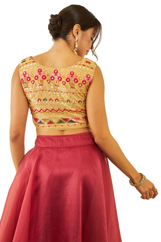 Soch Womens Beige Georgette Sequin Embellished Front-Open Sleeveless Blouse