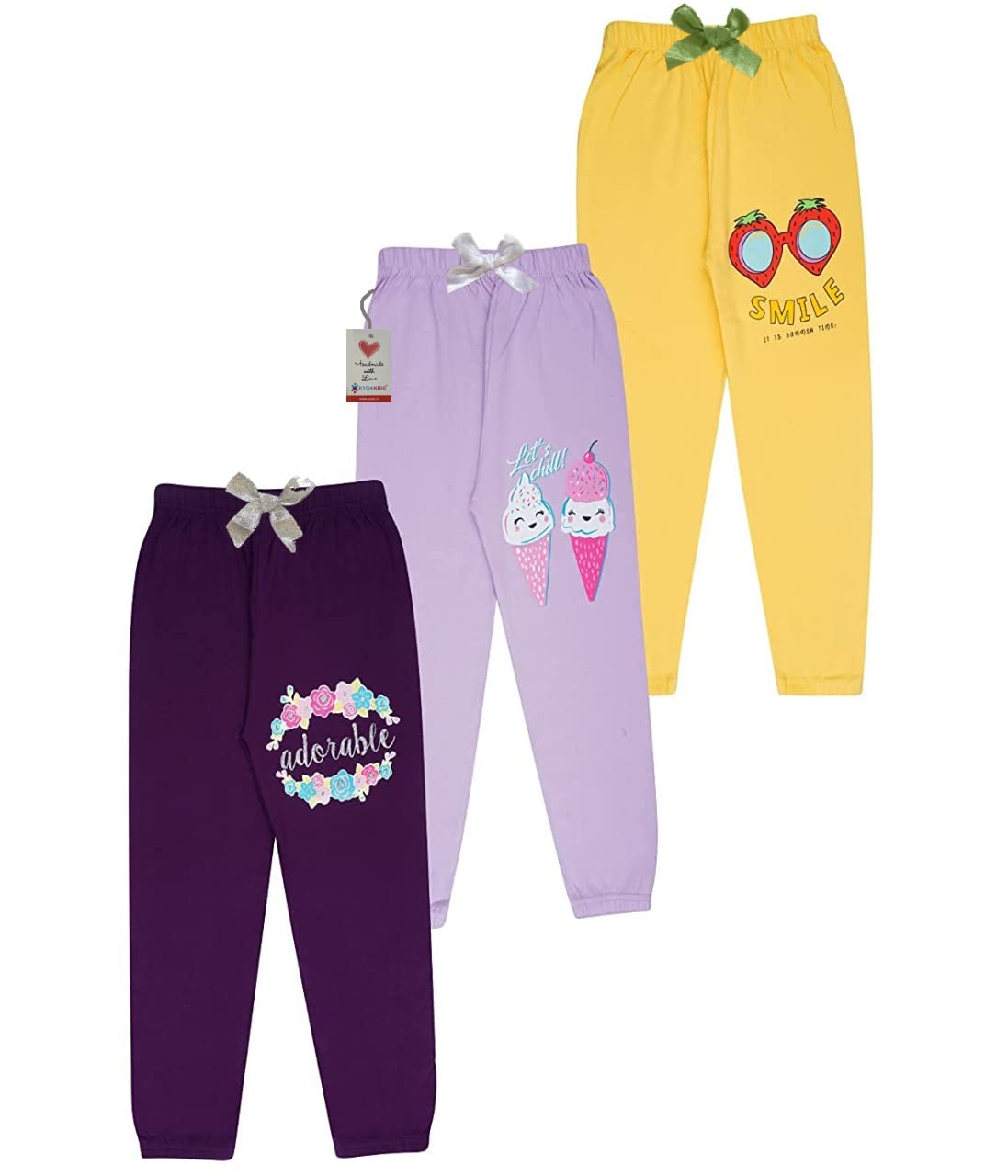 KYDA KIDS 100% Girls Cotton Printed Track Pants (Pack of 3)