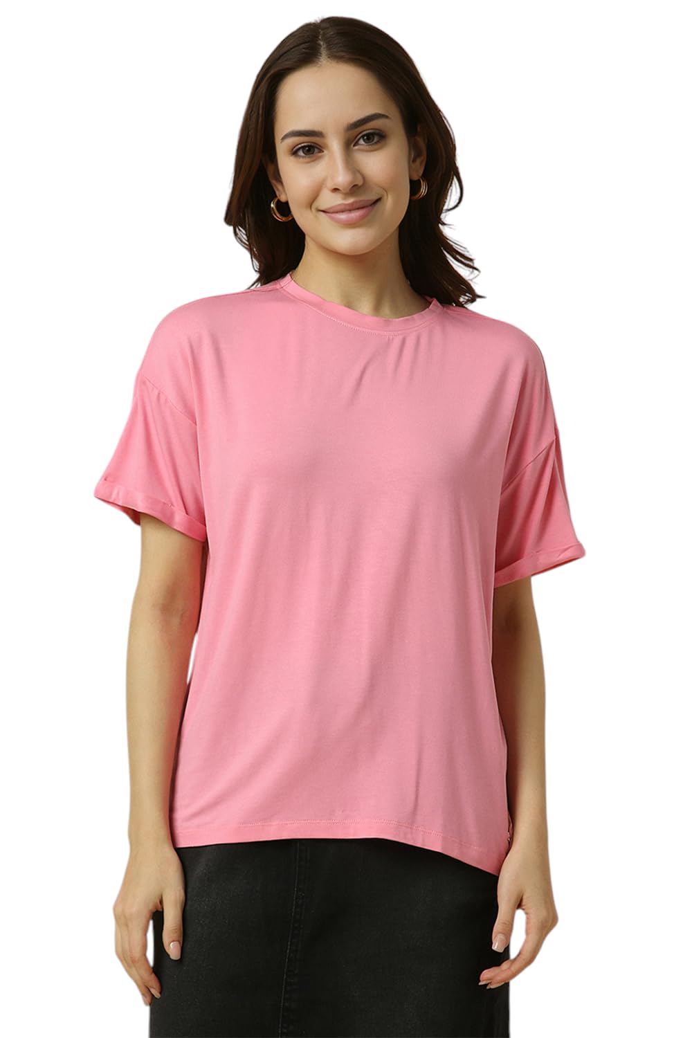 Allen Solly Women Regular Fit Solid Casual Short Sleeve Round Neck T-Shirt