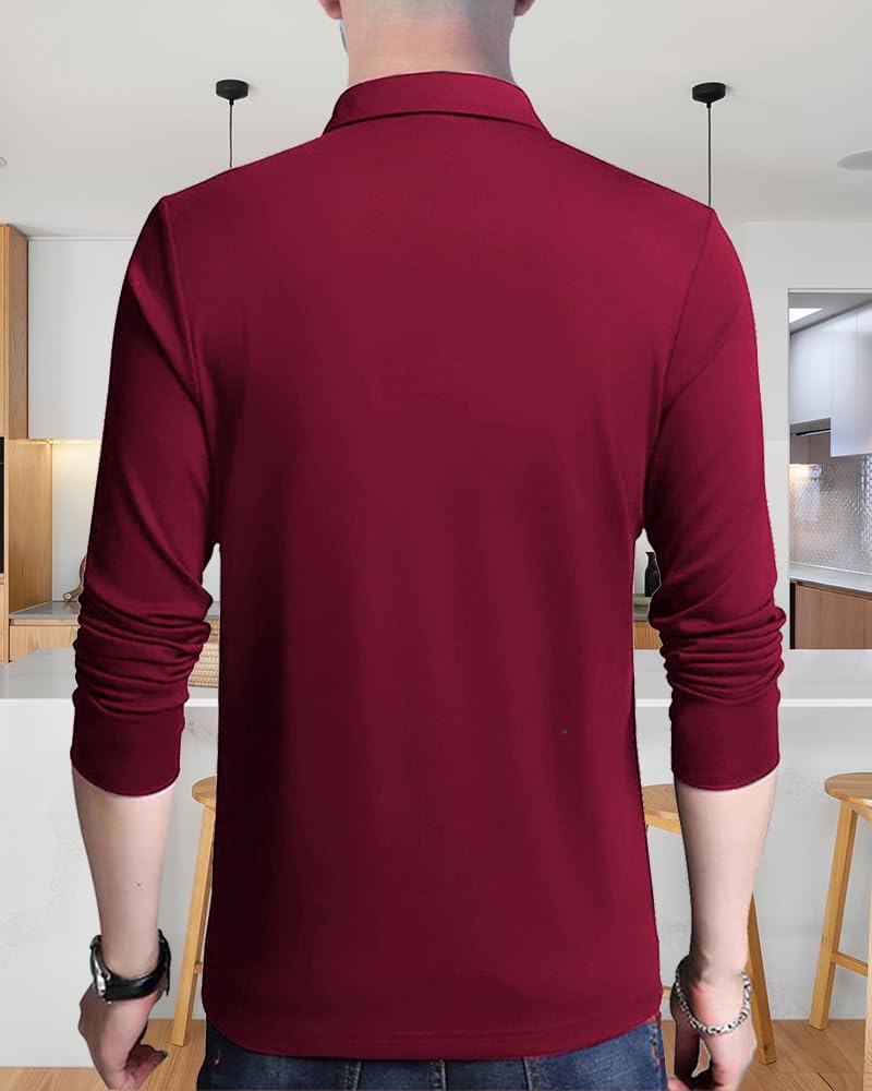 Noble Monk MenS Polo Neck Full Sleeves Solid T-Shirt Wine Red Black