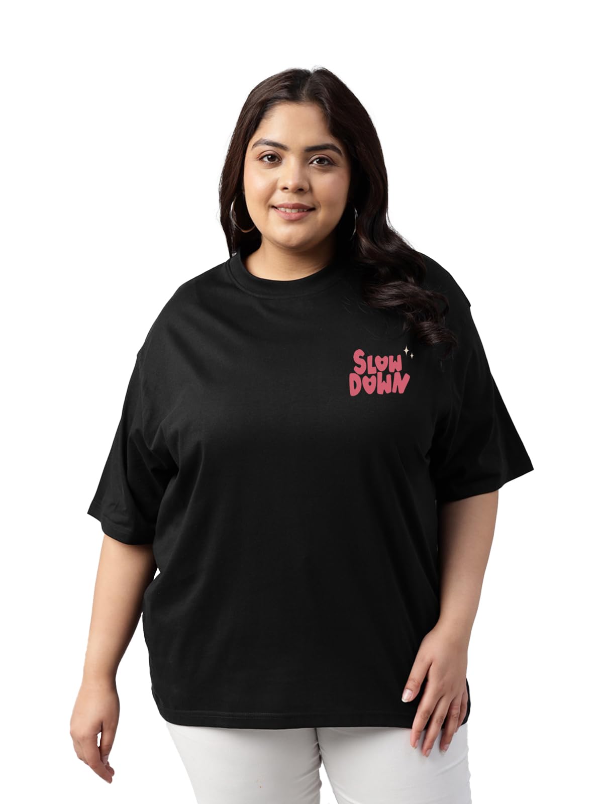 Juneberry 100% Pure Cotton Oversized Fit Latest & Trendy All Over Prints Half Sleeve Plus Size T-Shirt For Women & Girls (Ps_Jbs