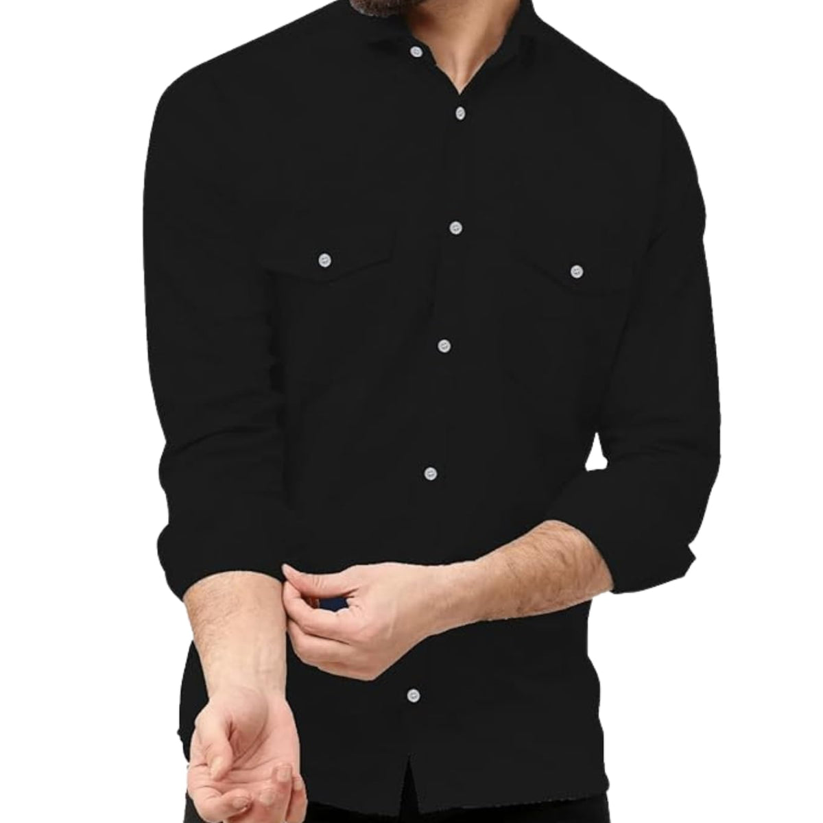 Rebelify MenS Cotton Shirt With Pockets Full Sleeves Collared Neck Solid Pattern Botton Down Closure Regular Fit And Standard L