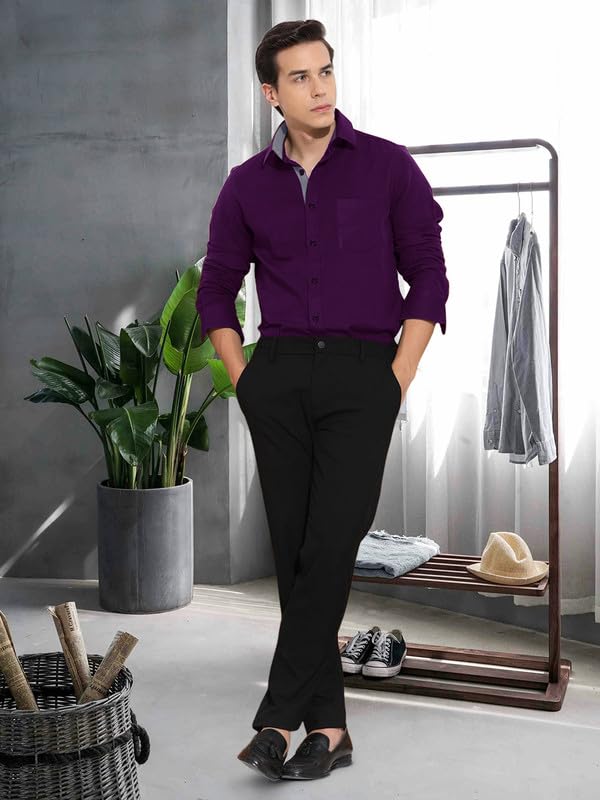 Tee Projekt Cotton Office wear Shirt|| Solid Shirt for Mens|| Casual Shirt for Men||Long Sleeve Spread Collar Shirt for Men Pur