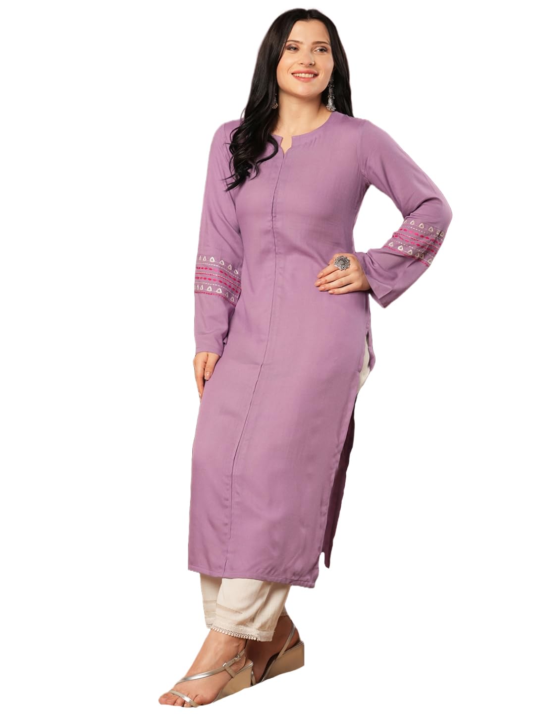 ANNI DESIGNER Womens Rayon Viscose Straight Solid Pakistani Kurta (Sejalani Purple-VKS01_XXL_Cream_XX-Large)