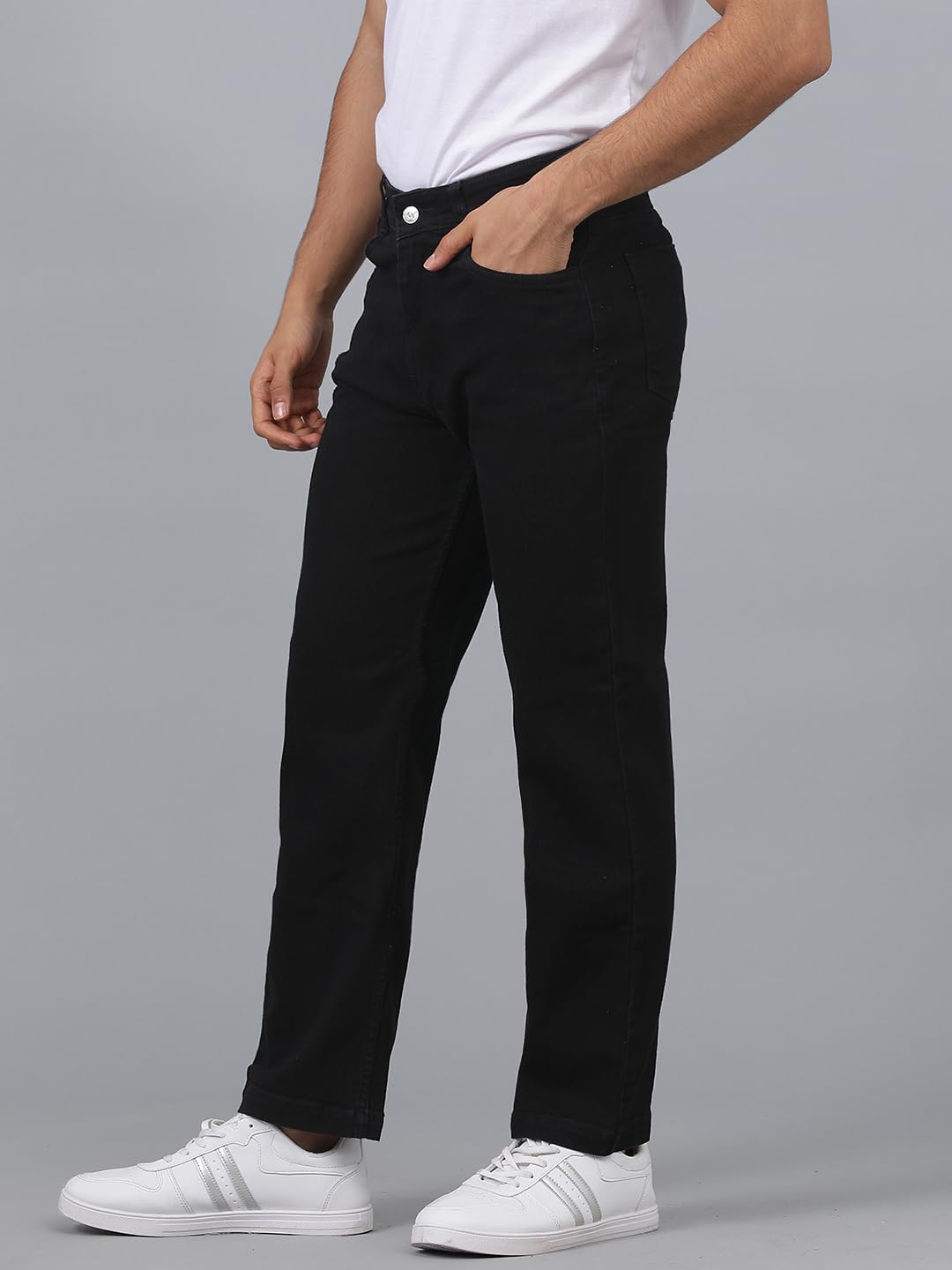 Kotty MenS Regular Mid Rise Solid Black Jeans