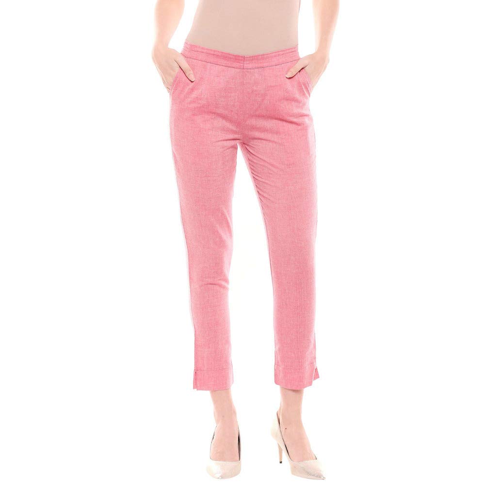 Aurelia Womens Slub Casual Pants (Pink_Small)