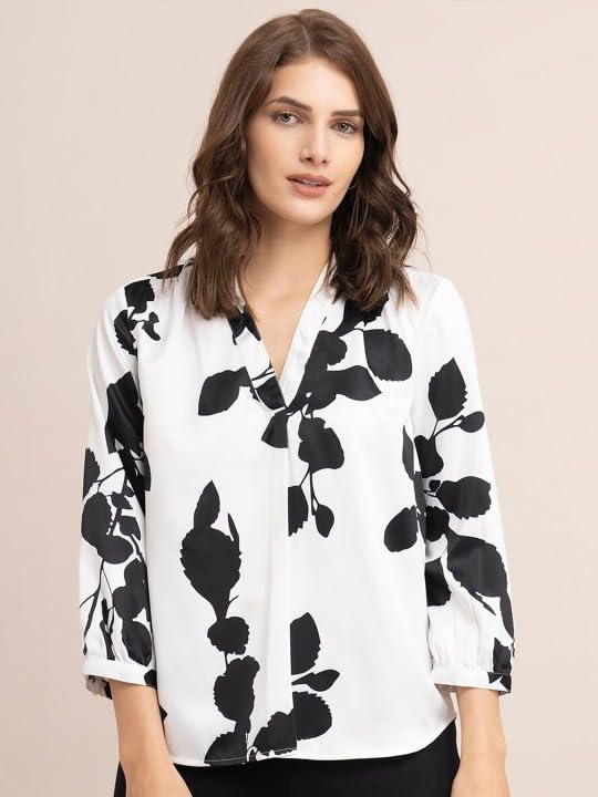 PATLANI Women s/Girl s Rayon Full Stitched Lightwait Casual Top with Digital Floral Print. White