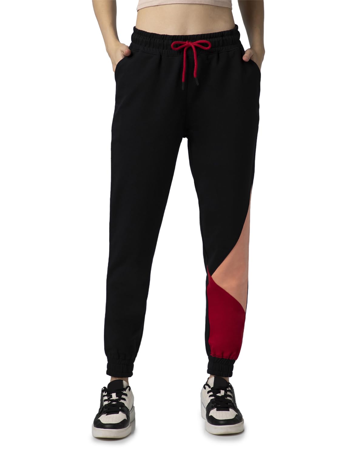 FYLTR Womens Asymmetric Colourblock Joggers with Elasticated Waistband & Contrast Drawcord