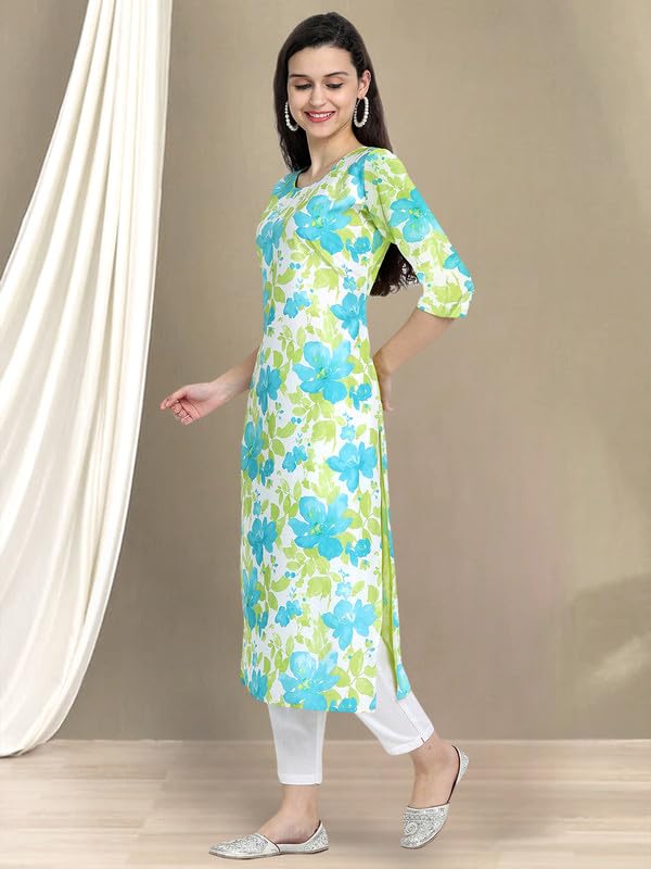 Pinkmint WomenS Cotton KurtiS L Fancy Printed Kurta L Regular Home Wear L Printed Cotton Kurti (Pack Of 1) Sky