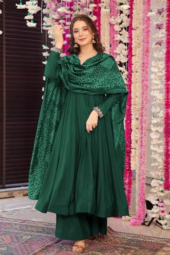 Toochki Women's Muslin Anarkali Embroidered Kurta with Palazzo with Dupattas