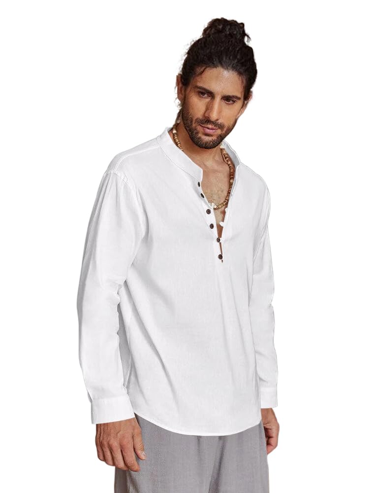 Royalscout MenS Cotton Solid Full Sleeve Short Kurta Shirt White