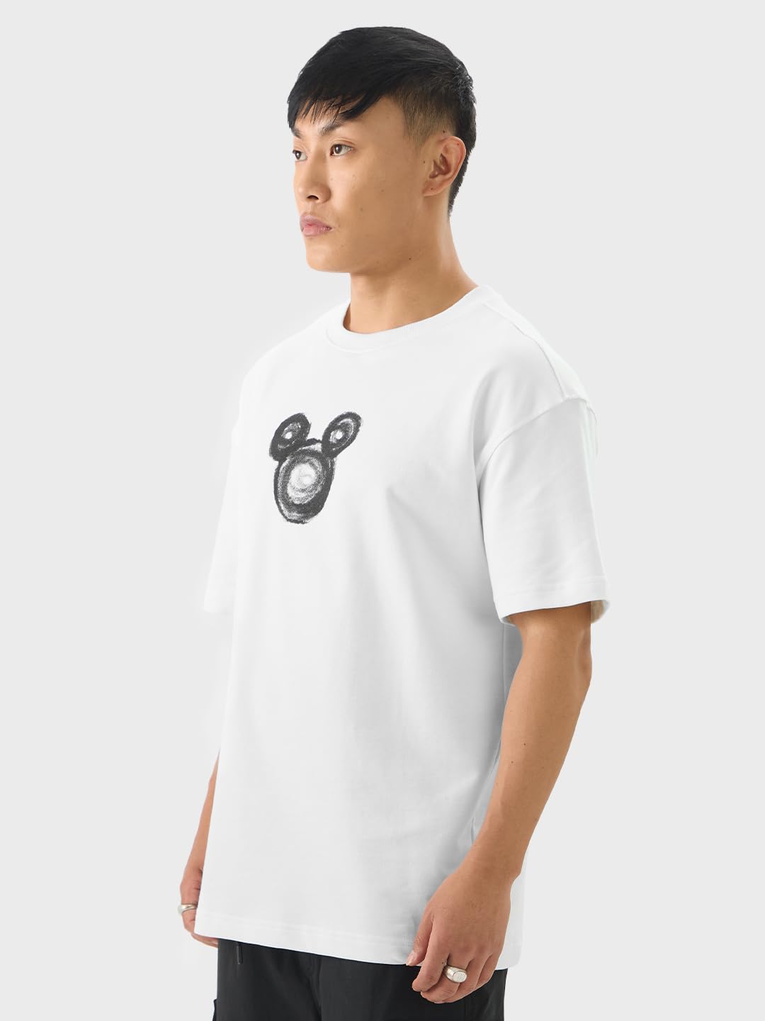 The Souled Store Official Mickey Mouse: Yo Men & Boys Short Sleeve Round Crew Neck White Graphic Printed Cotton Oversized T-Shir