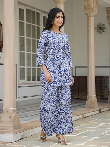 GRECIILOOKS Rayon Printed Classic Women Co-ord Set (GL-W2164&TR1130_Dark Blue