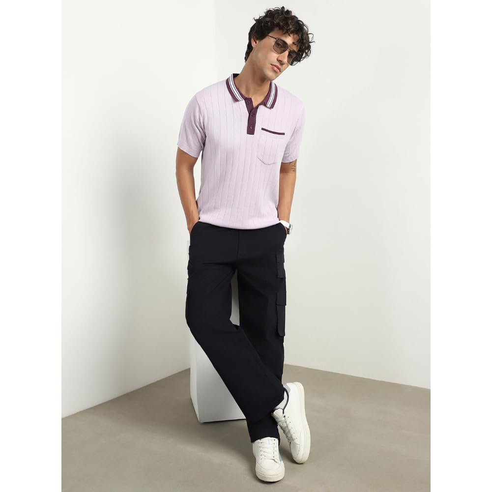 Nobero MenS Self Design Regular Fit Polo Shirt (1M-Twpo-R0026_Lavender Fog