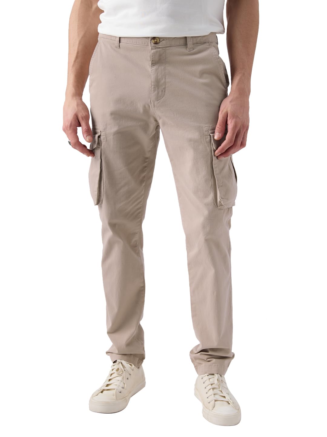 The Souled Store Sandstone Men and Boys Solid Regular Fit Cargo Pants Beige