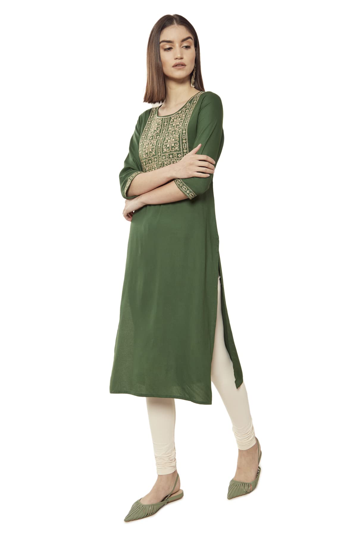 Soch WomenS Rayon Embroidered Regular Dress Shirt (Smua1Ku9016B_Green
