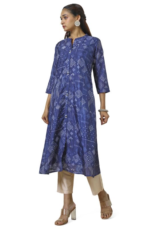 Soch Womens Navy Blue Art Silk Abstract Print Kurta with Beads
