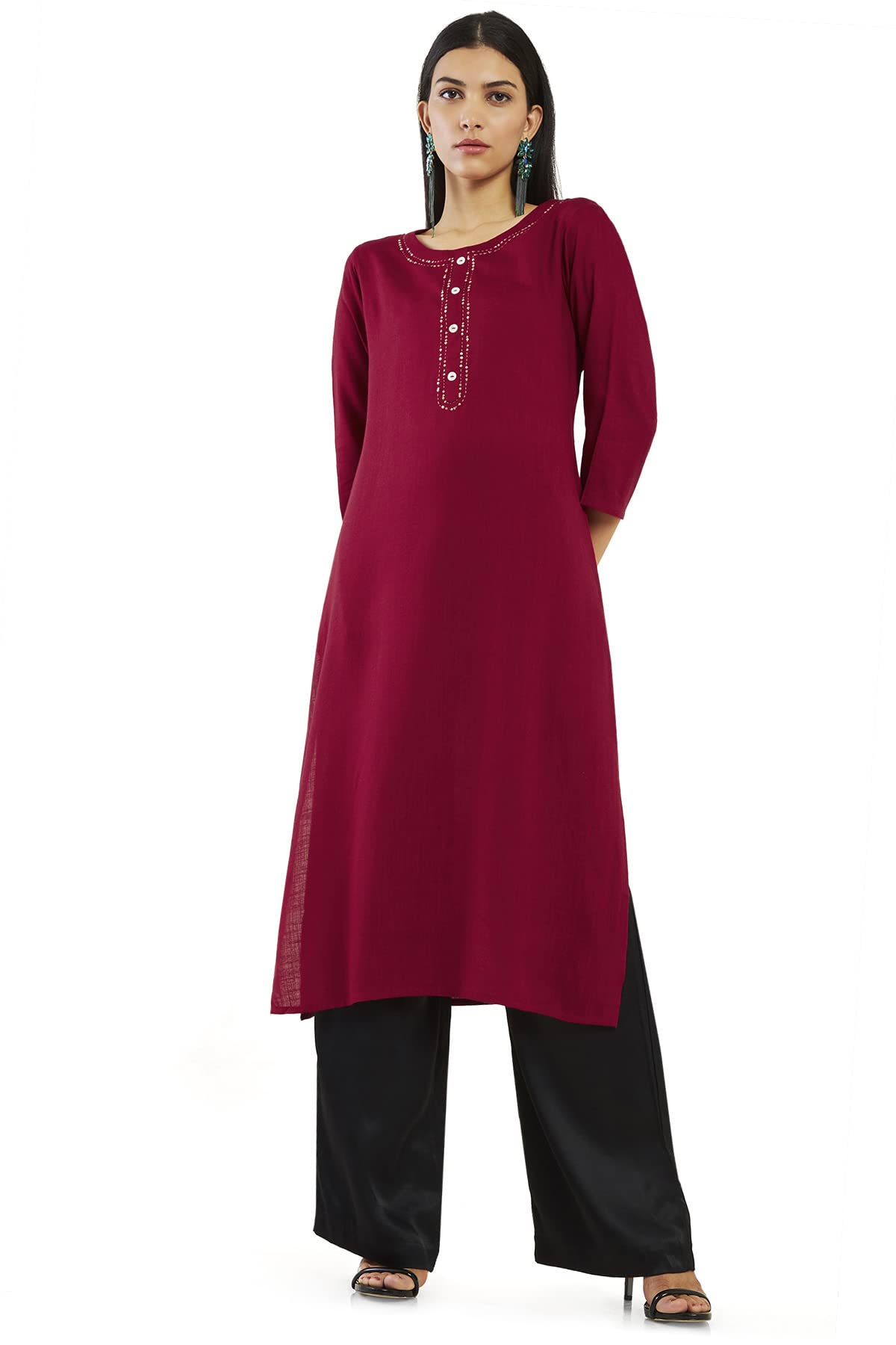 Soch Women Red Rayon Solid Kurta