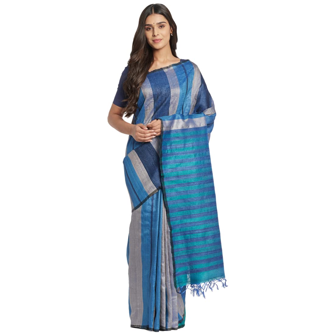 Fabindia Women Stripes Silk Sari Woven_Freesize