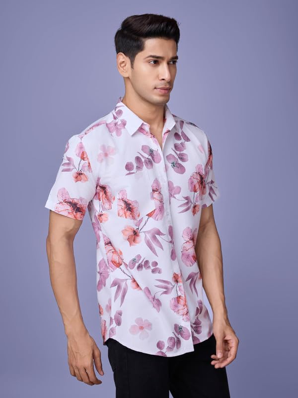 Pinkmint Stylish Shirt for Men ll Printed Half Sleeve Shirts ll Regular Fit Chest Pocket Shirt White
