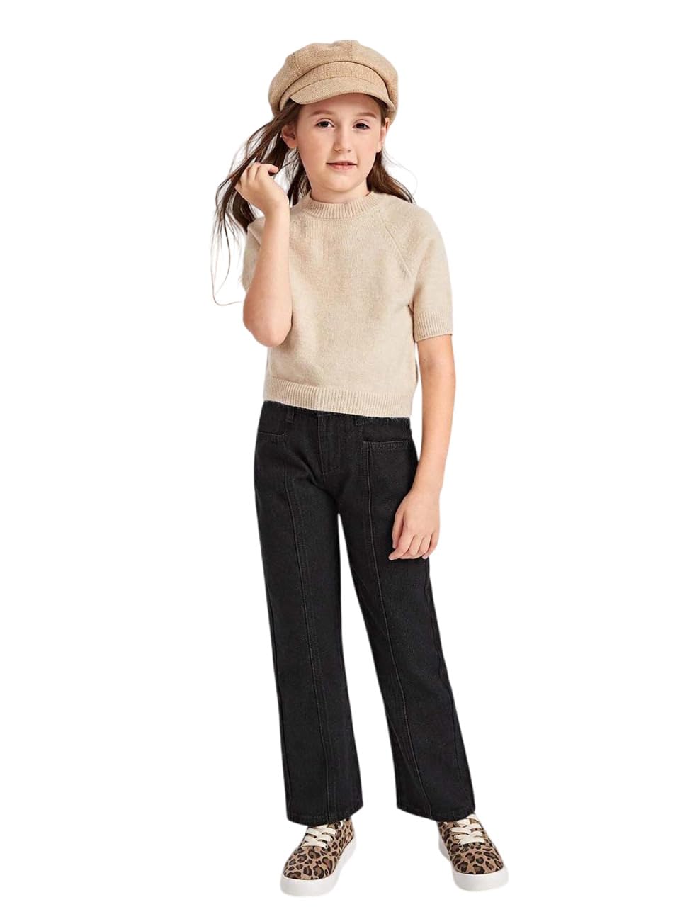 Kotty GirlS High Rise Cotton Lycra Blend Relaxed Fit Jeans Dark Black
