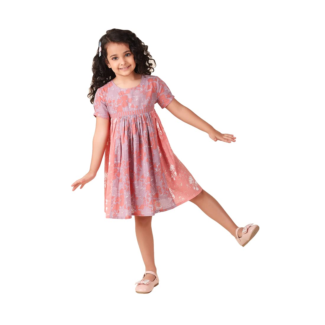 Fabindia GirlS Cotton Fit And Flare Knee-Length Dress (1028738Lavender_Lavender