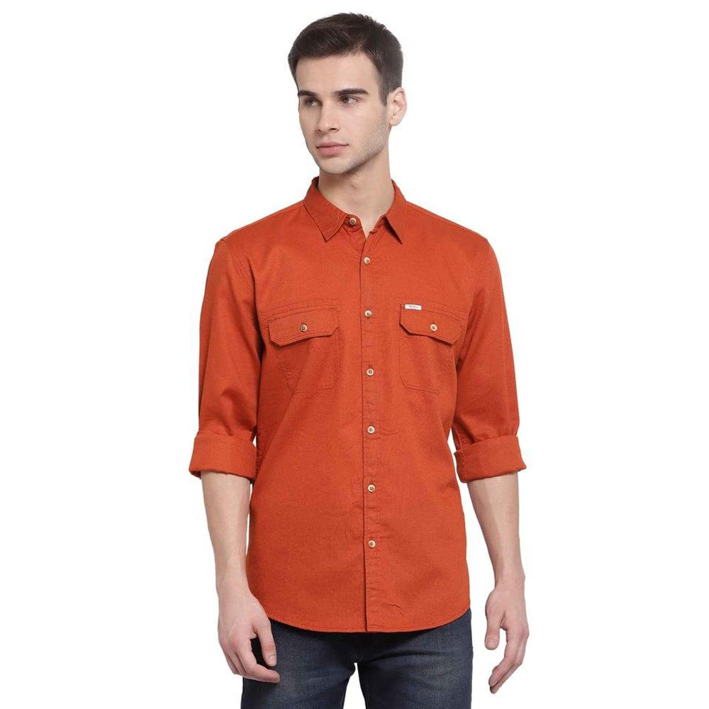 Pepe Solid Cotton Regular Fit Mens Casual Shirt (A21Ncutiipred002, Red, Medium)