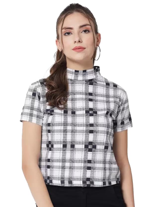 Kotty WomenS Casual Regular Sleeves Checkered White Top