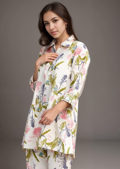Shienzy Stylish Printed Cotton Blend Co Ord Set For Women || Casual & Festive Indo-Western Outfit || Kurta Pant Set (1592Shz_Ofw