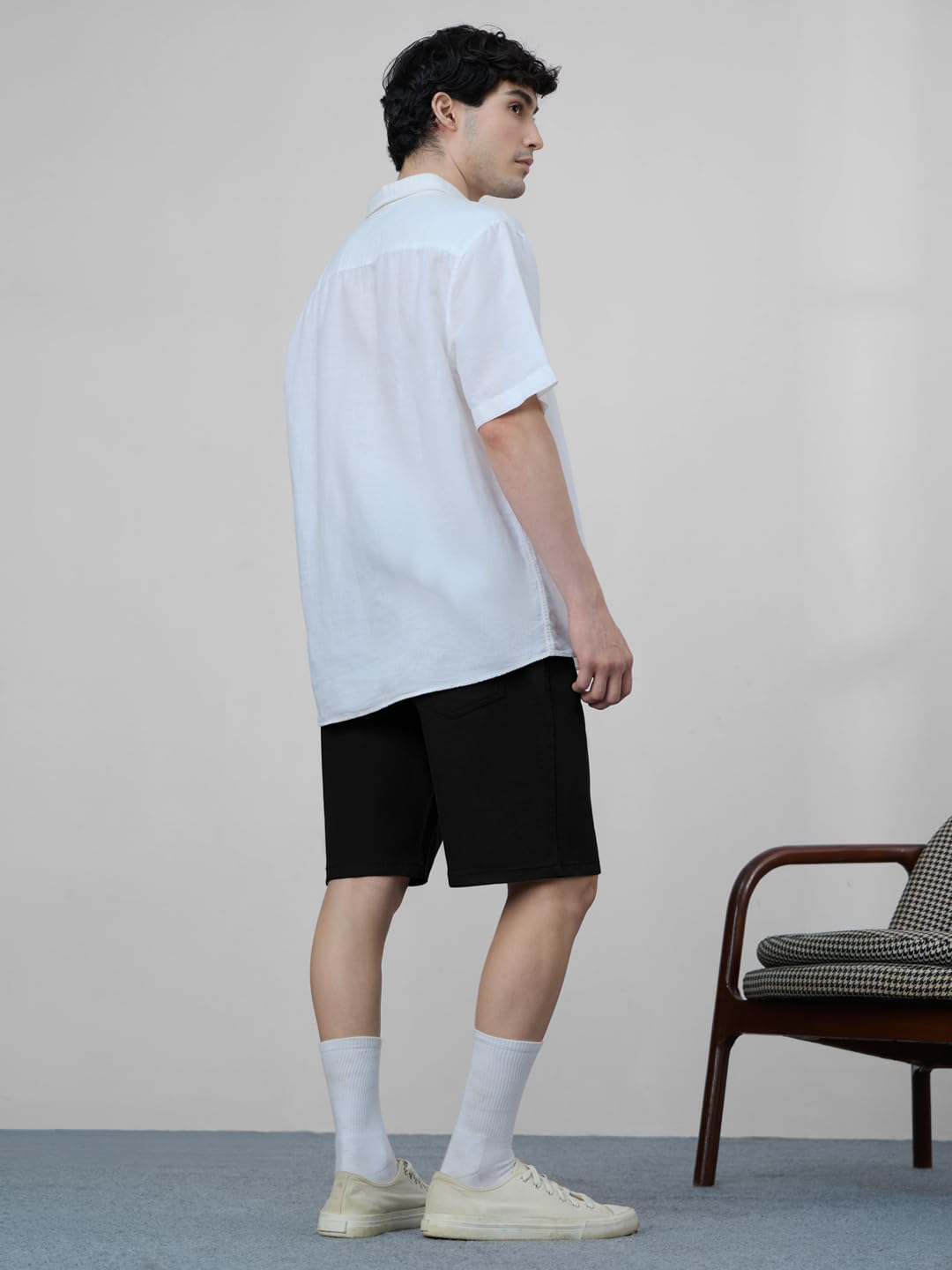 The Souled Store Denim Shorts: Sleek Black Men and Boys Buttoned Knee Length Solid Regular Fit Cotton Denim Shorts