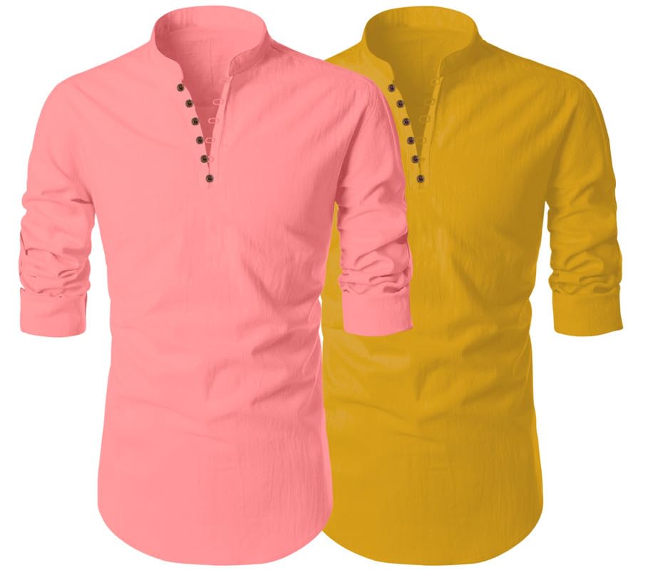 Finivo Fashion MenS Cotton Blend Regular Fit Solid Casual Kurta Shirt Pack Of 2