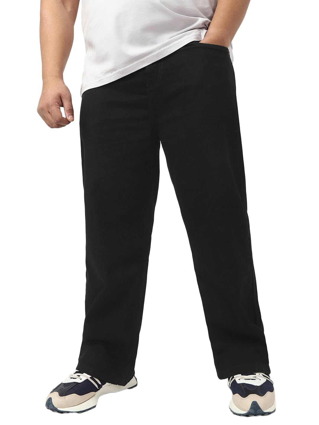 Bewakoof Mens Solid Straight Fit Cotton Plus Size Jeans_644741_Black_38
