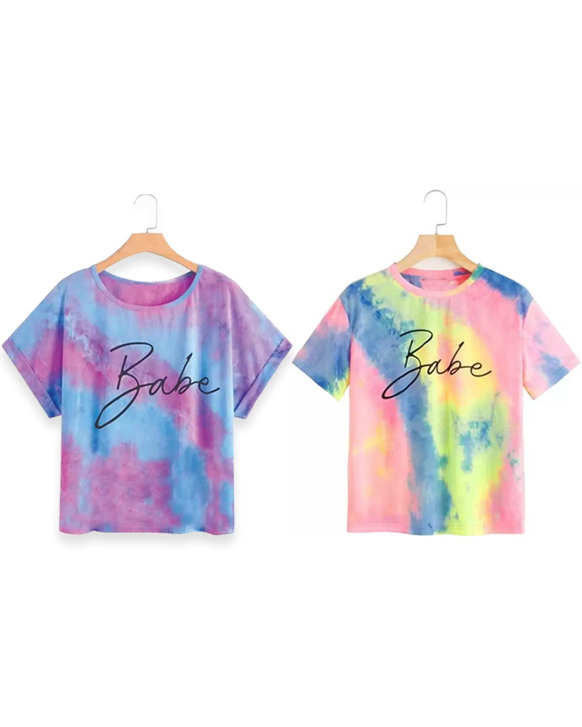 Juneberry Tie & Dye Printed Half Sleeve Round Neck Regular Fit T-Shirt Combo For Women (Pack Of 2)