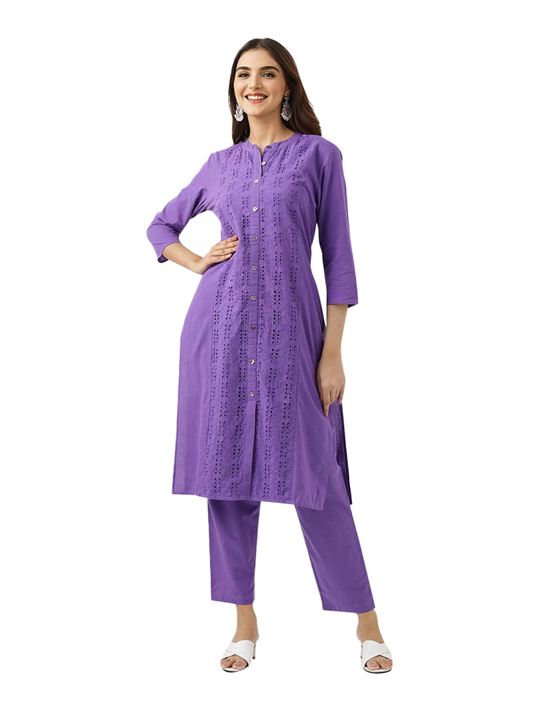 Ishin Schiffli Straight Kurta With Pants