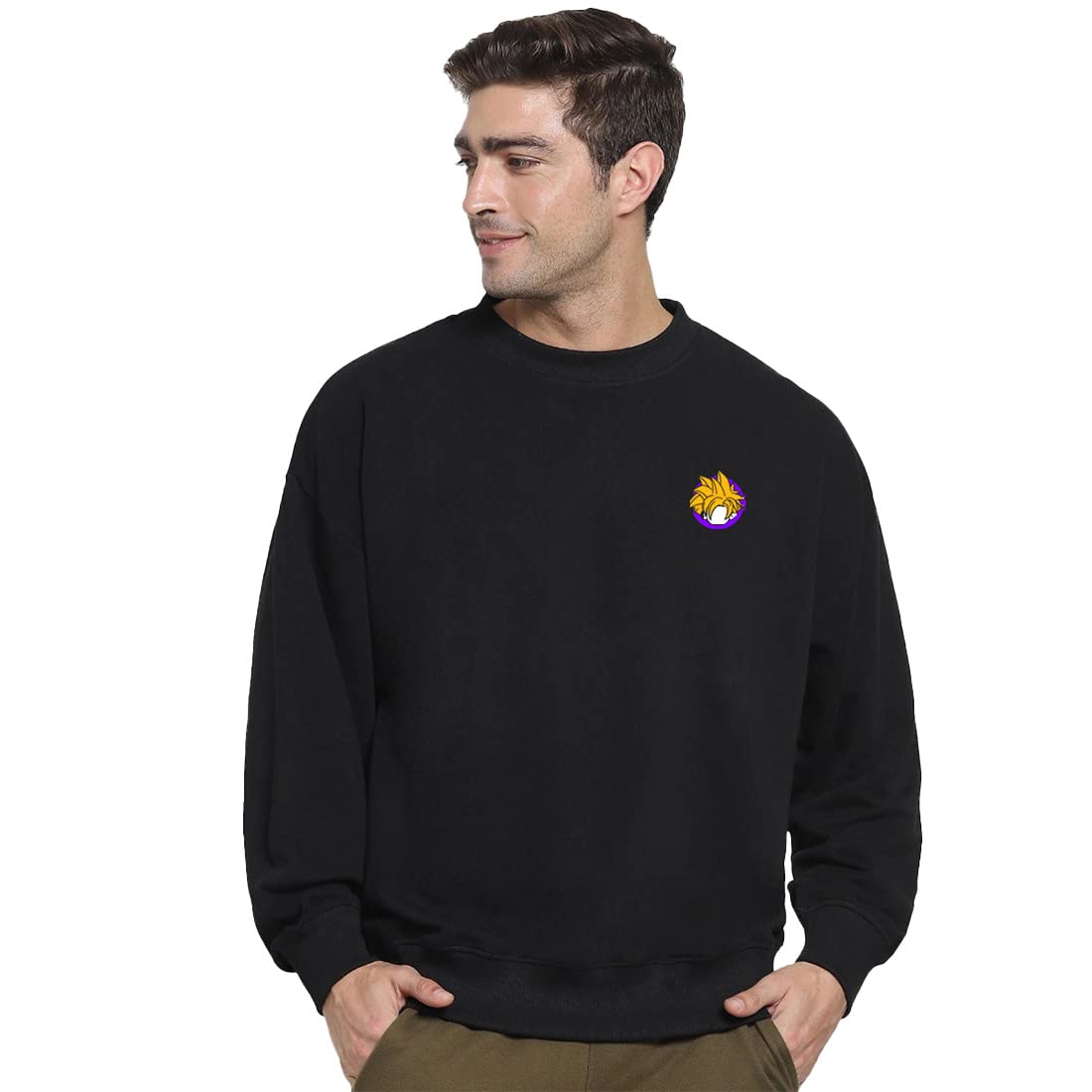 Bewakoof Mens Black Gohan Graphic Printed Oversized Sweatshirt