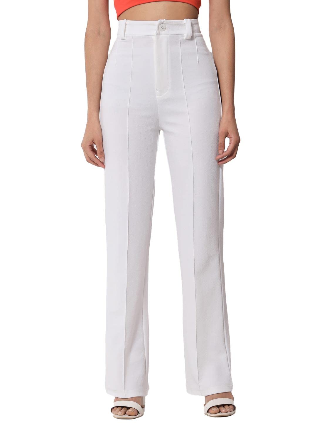Kotty Womens High Rise Viscose Rayon Solid Trousers Off White