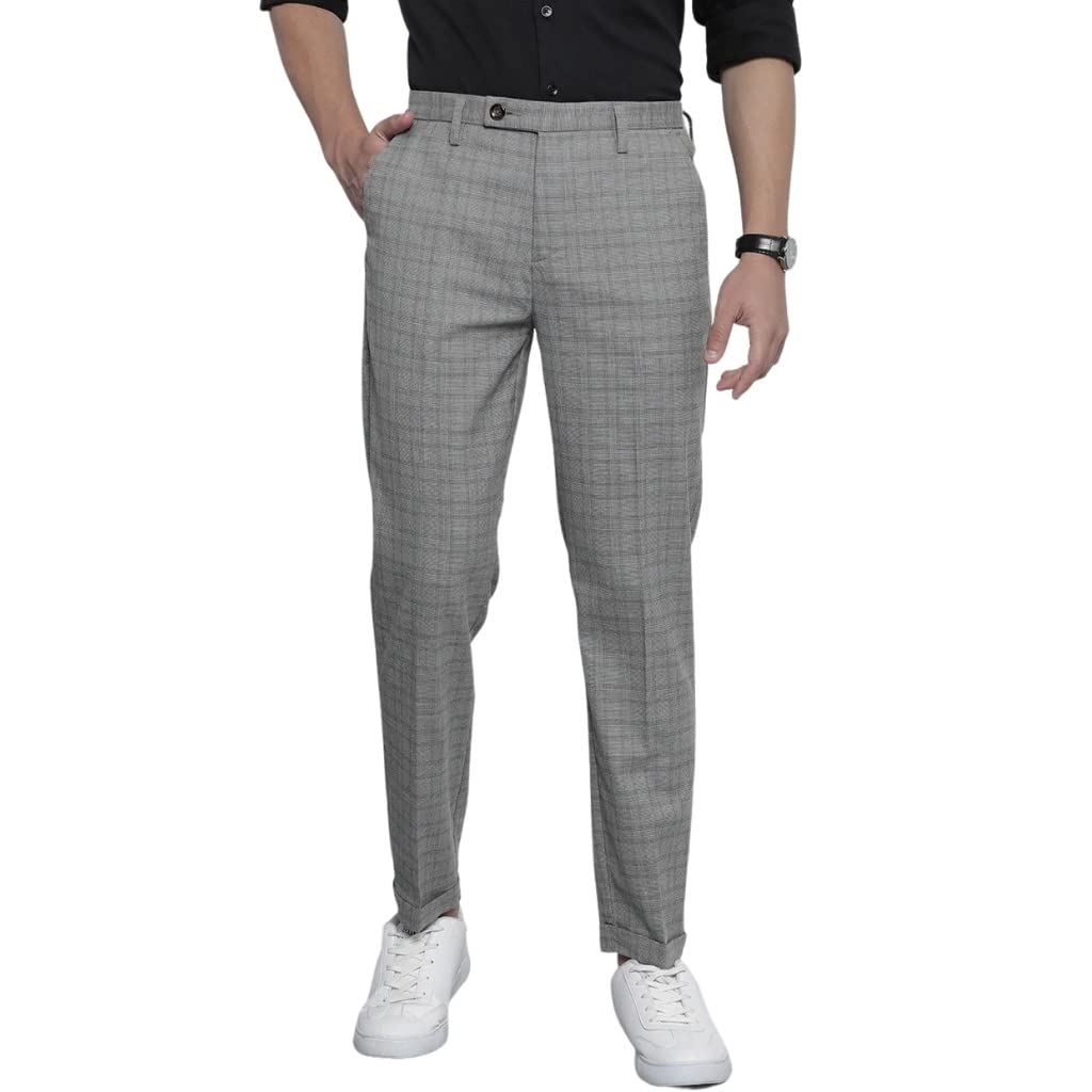 The Indian Garage Co Men Regular Fit Solid Mid-Rise Stretchable Trousers Grey