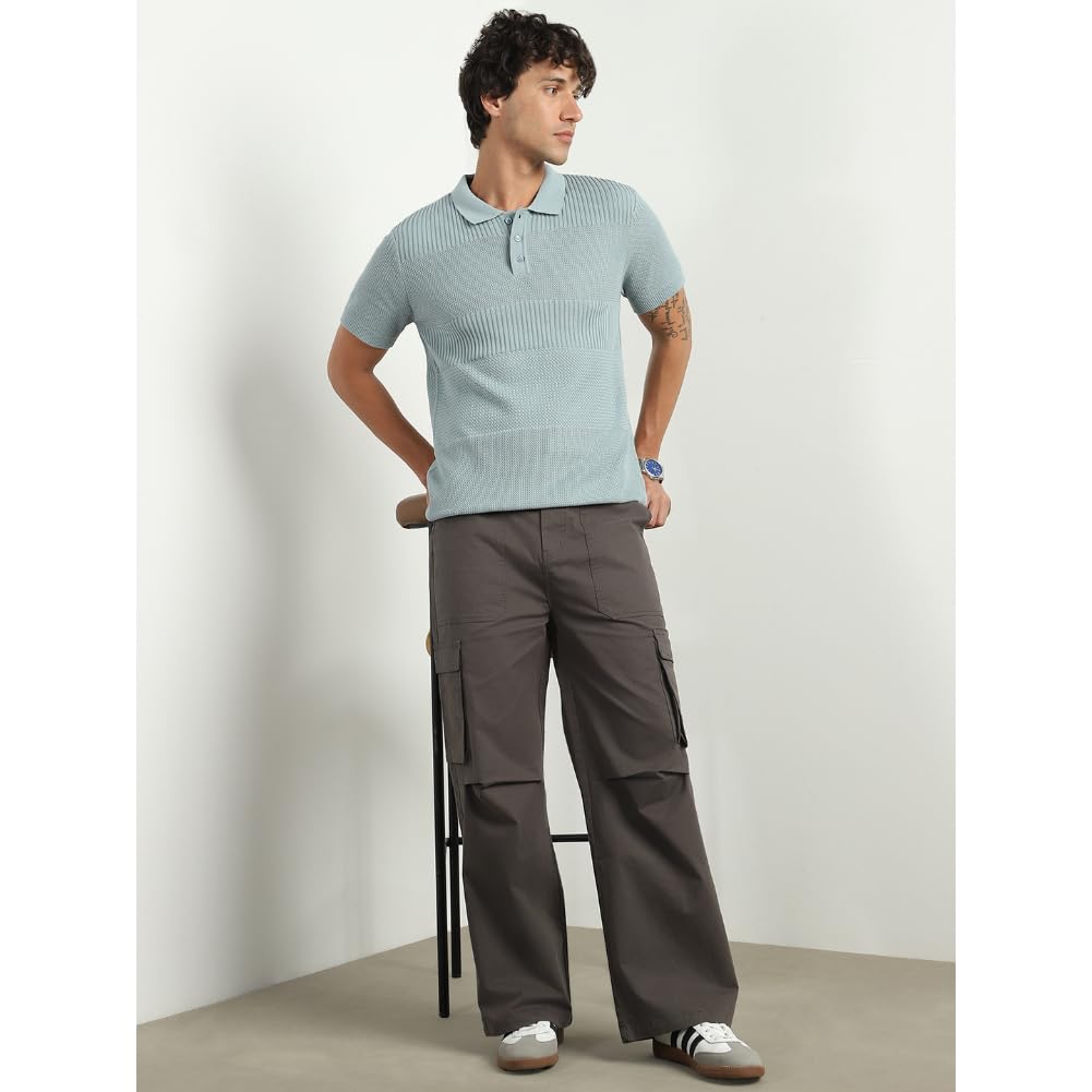 Nobero MenS Self Design Regular Fit Polo Shirt (1M-Twpo-R0020_Grey