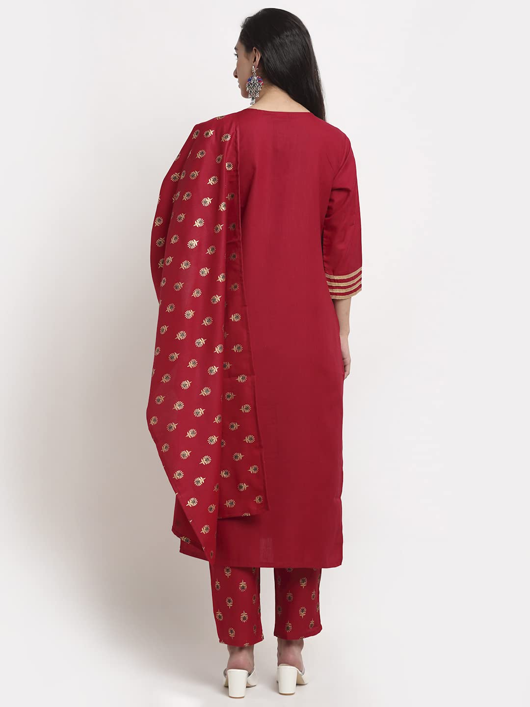 ANNI DESIGNER Women's Cotton Straight Kurta with Pant & Dupatta (GOURI RED)