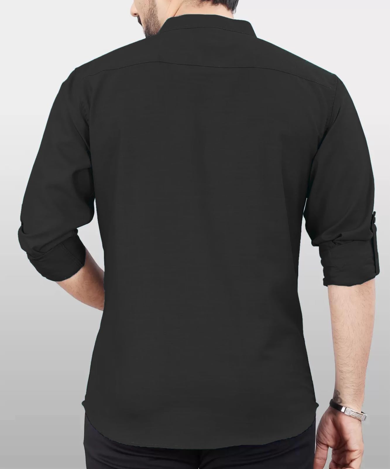 Deemoon MenS Regular Fit Solid Sprad Collar Casual Shirt With A Trendy Mandarin Collar Crafted From A Premium Cotton Blend Blac