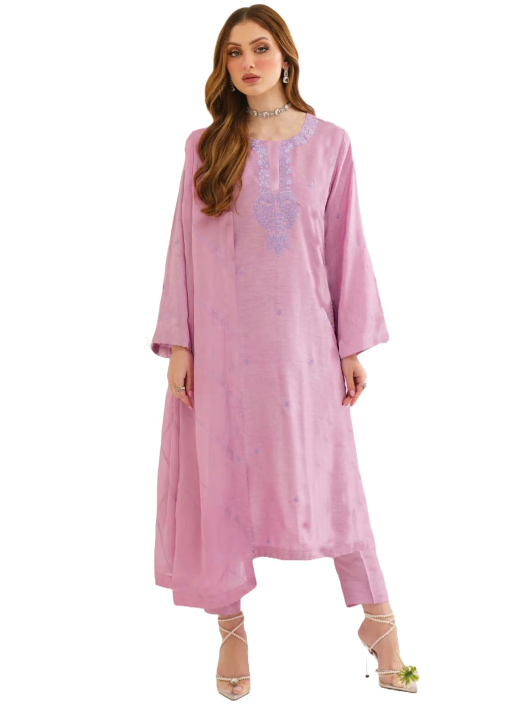 ANNI DESIGNER Womens Rayon Viscose Embroidered Straight Pakistani Suits for Women Kurta Set (Rupati Pink_S_Pink_Small)